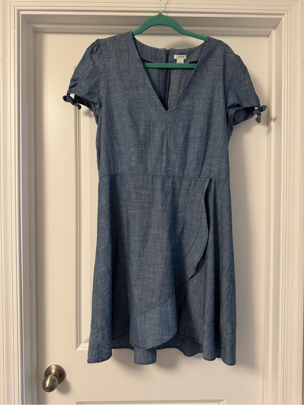 J. Crew Chambray V-Neck Midi Dress in Denim Blue